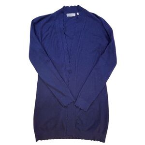 Women’s Long Sleeve Blue Cardigan with Scalloped Edges By Evolution Sz PXS